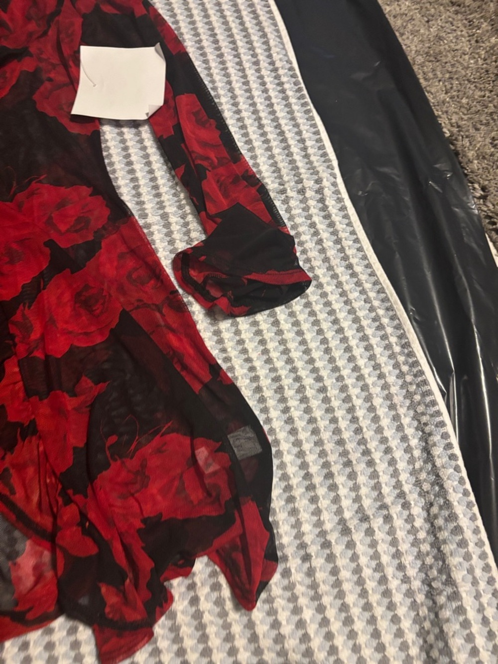 Vibe Black Sheer Blouse with Red Rose Print Bad Ass B---- that's gonna kill it - Picture 5 of 7